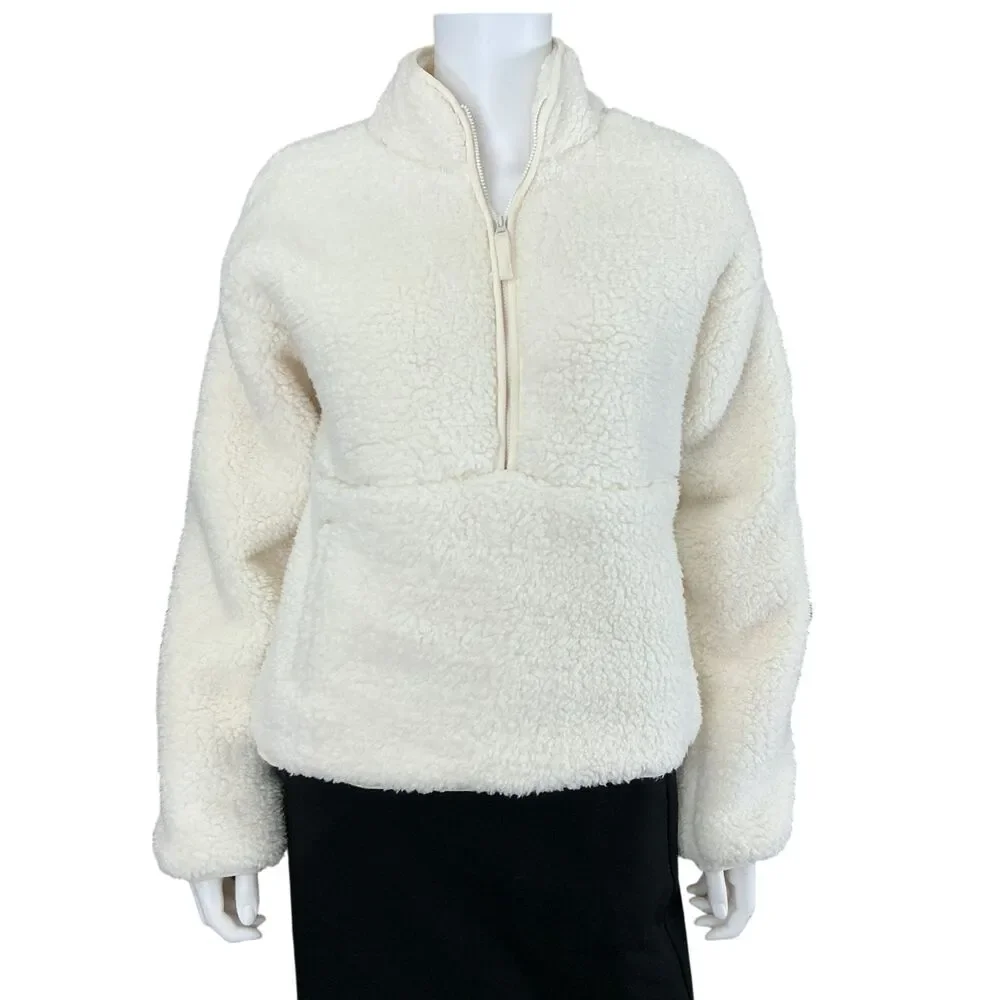 Sundance Heidi Sherpa Half Zip Pullover sz S Cozy Vanilla Cream Teddy‎ Coat BOHO